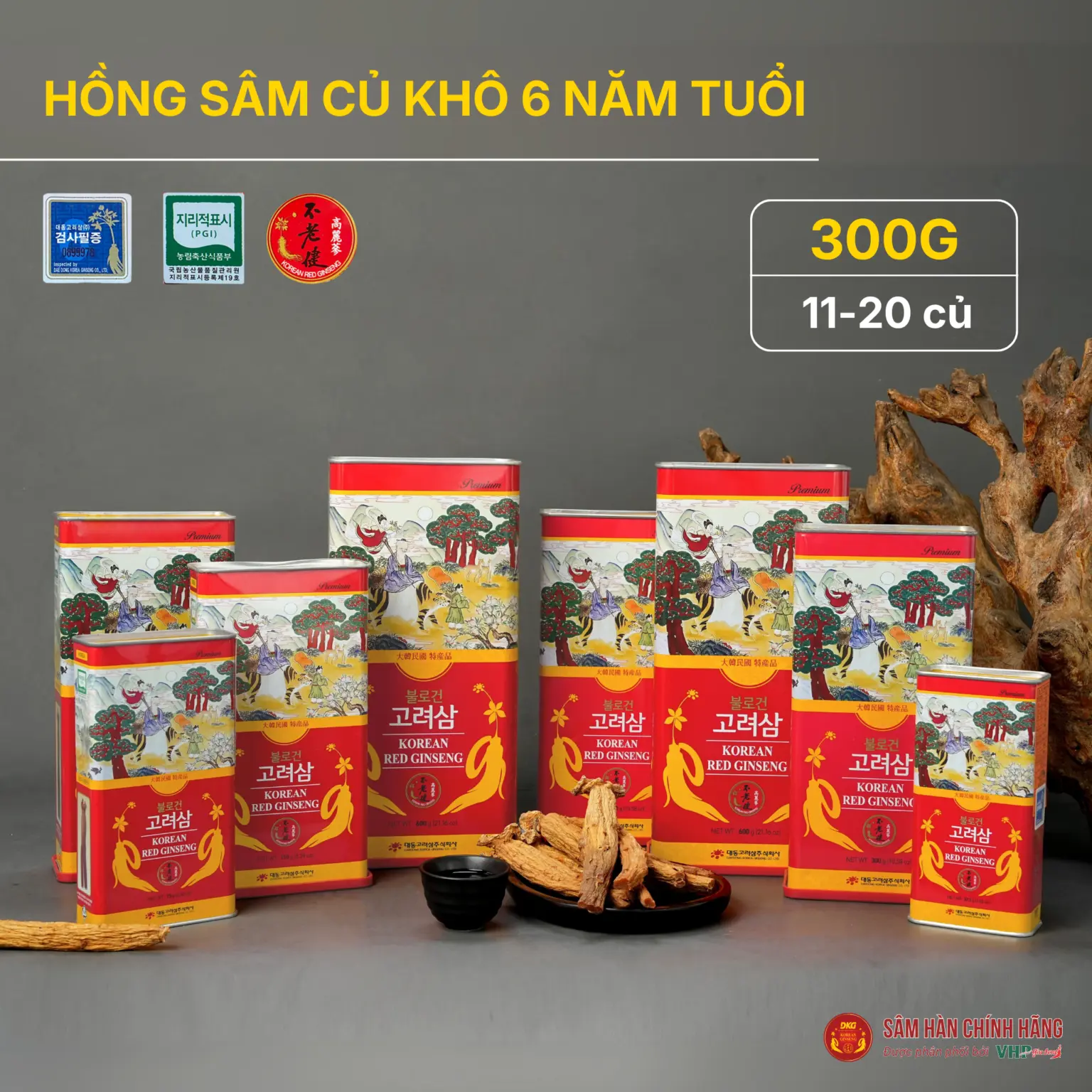 Hồng sâm củ khô Hàn Quốc, 6 năm tuổi, 11-20 củ, 300g/hộp